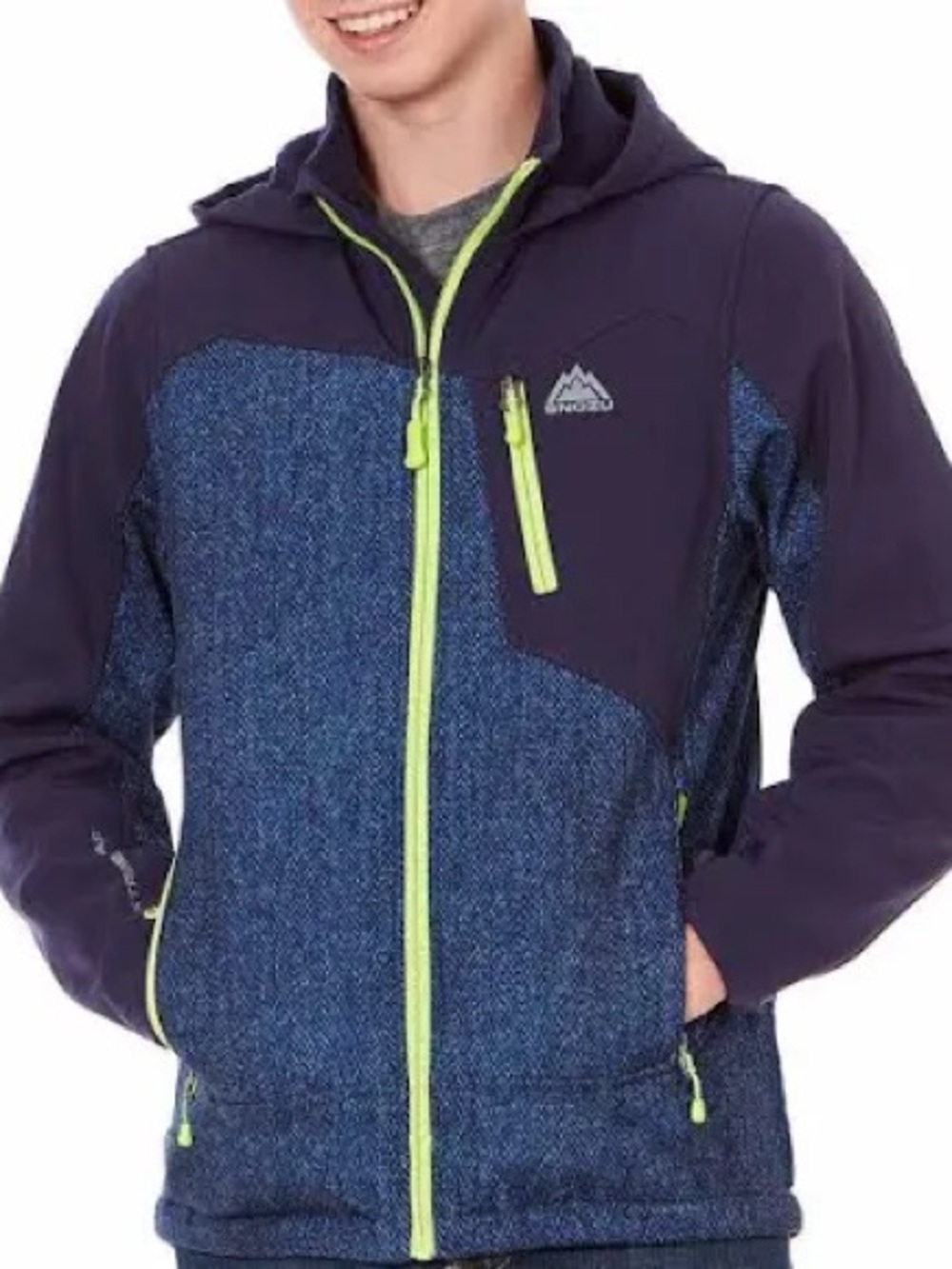 Snozu Boys Softshell Hooded Jacket Blue Print/Navy -Small 7/8